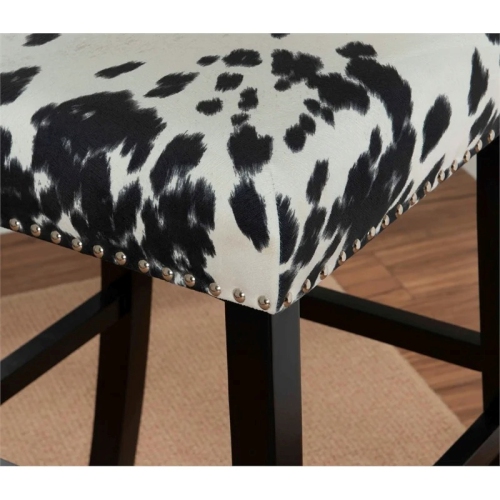 Riverbay Furniture 30" Transitional Wood/Fabric Cow Print Bar Stool in Black