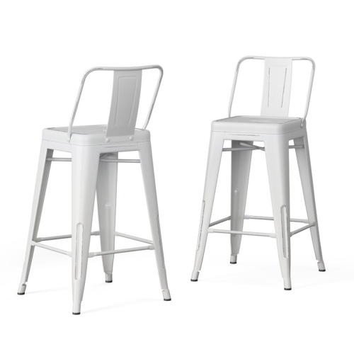 ATLIN DESIGNS  30" Metal Curved Back Bar Stool In Distressed (Set Of 2) In White