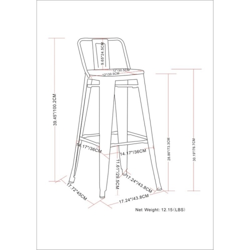 Atlin Designs 30" Metal Curved Back Bar Stool in Distressed White