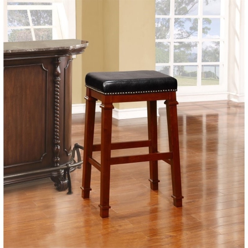 Riverbay Furniture 30" Faux Leather Bar Stool in Black
