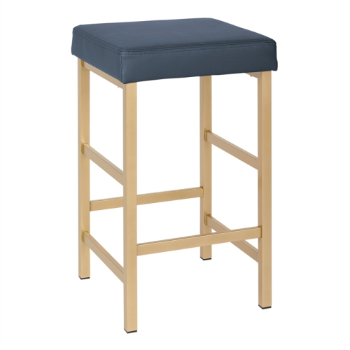 OSP HOME FURNISHINGS  26" Gold Backless Stool In Faux Leather In Blue