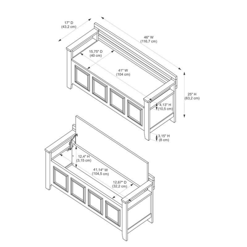 Banc de rangement transitionnel en bois Riverbay Furniture au fini blanc