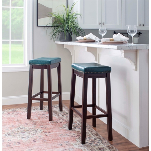 Riverbay Furniture 32" Transitional Wood Bar Stool in Blue/Dark Brown