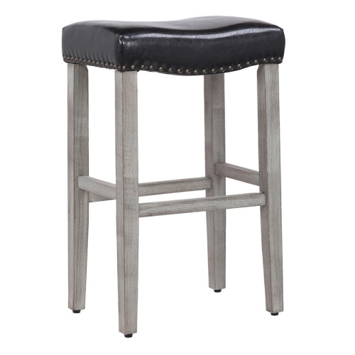 29" Upholstered Saddle Seat Bar Stool in Black Leather Best Buy Canada