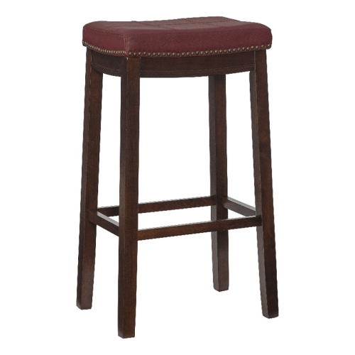Riverbay Furniture 32" Transitional Wood/Faux Leather Bar Stool in Red