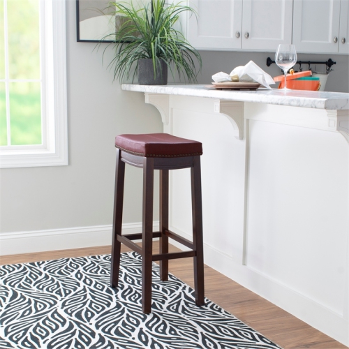 Riverbay Furniture 32" Transitional Wood/Faux Leather Bar Stool in Red