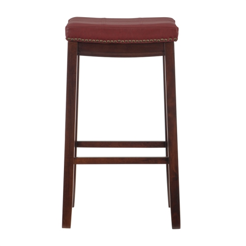 Riverbay Furniture 32" Transitional Wood/Faux Leather Bar Stool in Red