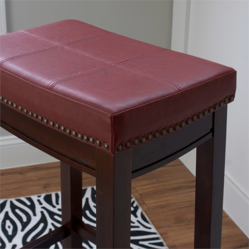 Riverbay Furniture 32" Transitional Wood/Faux Leather Bar Stool in Red