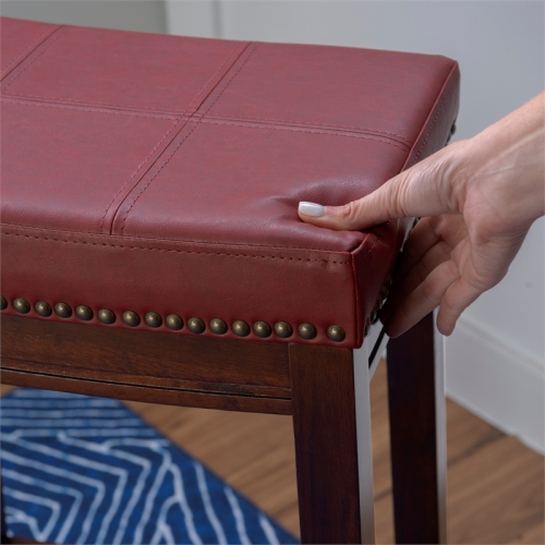 Riverbay Furniture 32" Transitional Wood/Faux Leather Bar Stool in Red