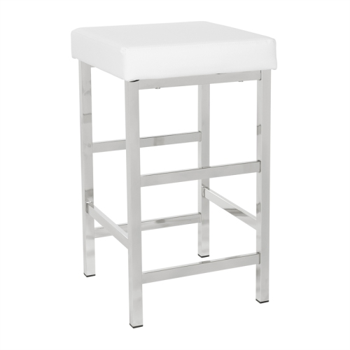 26" Backless Stool in White Fabric with Polished Chrome Legs
