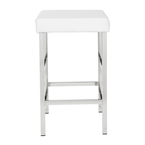 26" Backless Stool in White Fabric with Polished Chrome Legs
