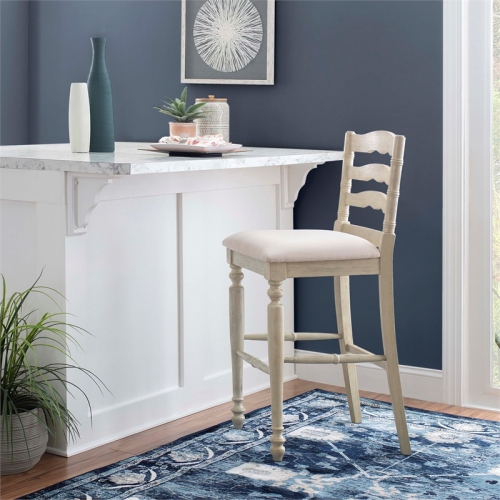 Riverbay Furniture 30" Retro Wood/Fabric Bar Stool in Beige/Antique White