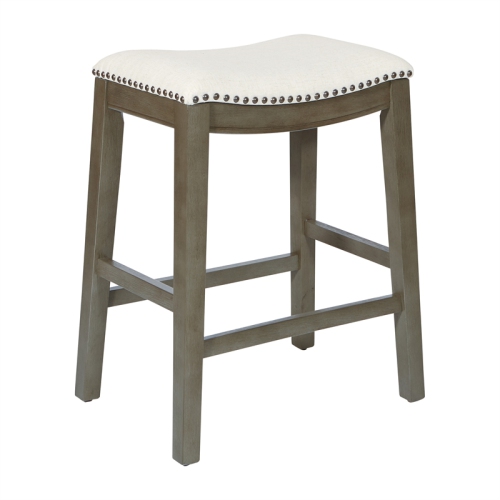 OSP HOME FURNISHINGS  Saddle Stool 24" In Beige Fabric And Antique Base And Linen Fabric 2-Pack In Grey