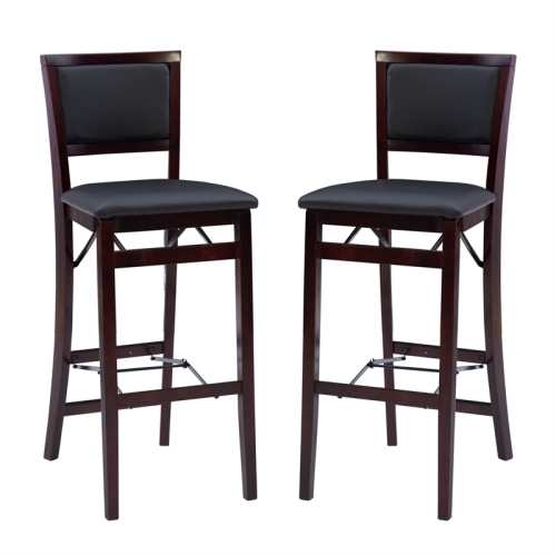 Riverbay Furniture 30" Transitional Wood Pad Back Folding Bar in Merlot