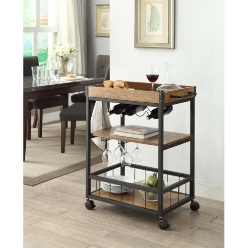 Riverbay Furniture Kitchen Cart in Black with Wood Planked Top