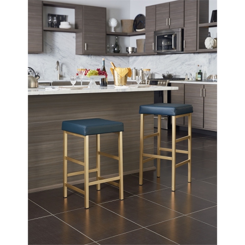 OSP Home Furnishings 30" Gold Backless Stool in Blue Vinyl