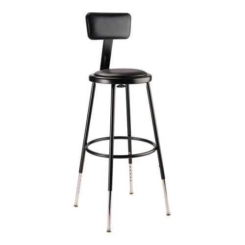NATIONAL PUBLIC  Nps 6400 Series 25-33" Modern Metal Heavy Duty Stool With Backrest In In Black