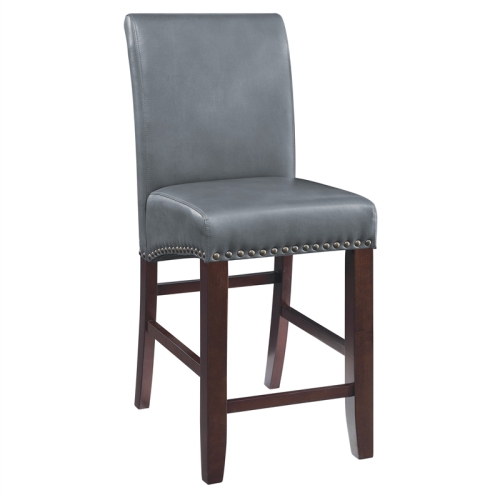 24" Parsons Barstool with Antique Bronze Nail Heads in Pewter Gray Faux Leather