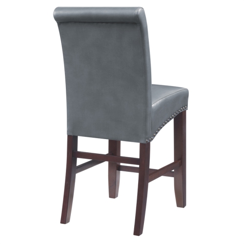 24" Parsons Barstool with Antique Bronze Nail Heads in Pewter Gray Faux Leather