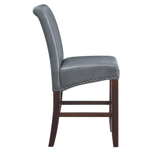 24" Parsons Barstool with Antique Bronze Nail Heads in Pewter Gray Faux Leather