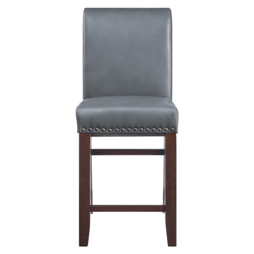 24" Parsons Barstool with Antique Bronze Nail Heads in Pewter Gray Faux Leather