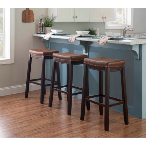 Riverbay Furniture Wood 32.5" Bar Stool in Espresso and Cognac Brown