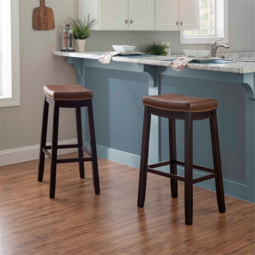 Riverbay Furniture Wood 32.5" Bar Stool in Espresso and Cognac Brown
