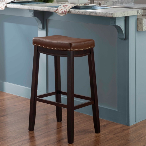 Riverbay Furniture Wood 32.5" Bar Stool in Espresso and Cognac Brown
