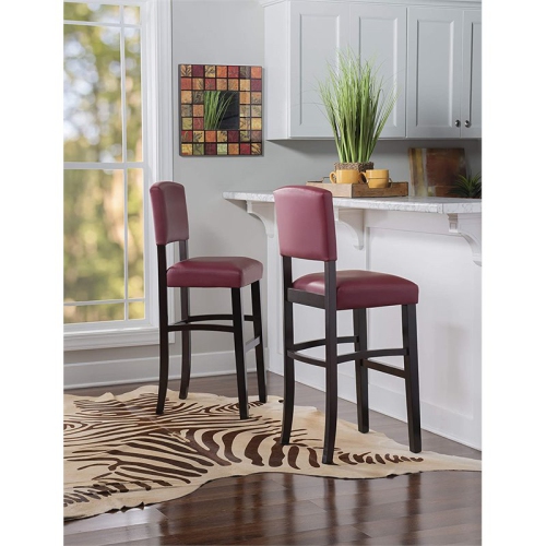 Riverbay Furniture 30" Faux Leather Bar Stool in Espresso and Dark Red
