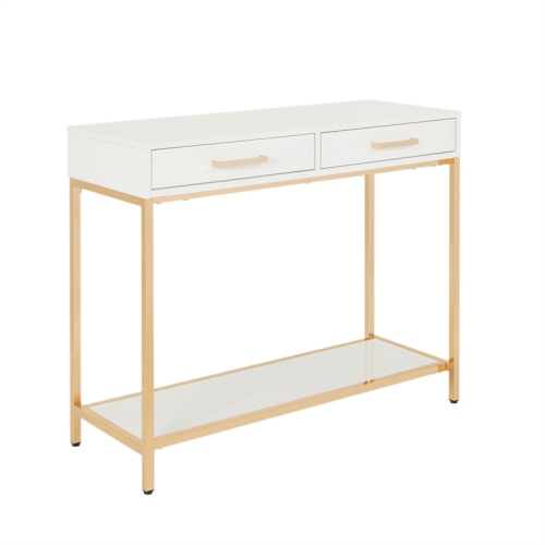 OSP HOME FURNISHINGS  Alios Foyer Table With Gloss Finish And Gold Chrome Plated Frame In White