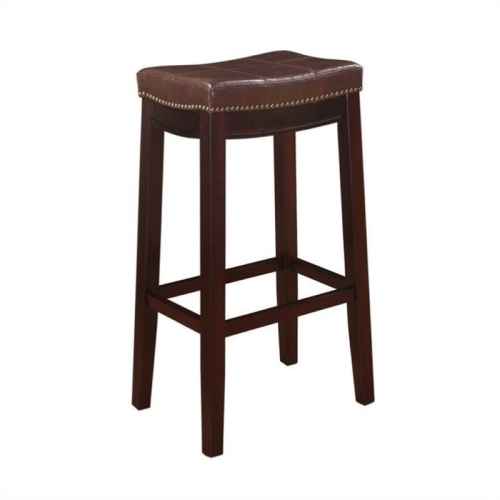 HAWTHORNE  Collections 32" Contemporary Wood/faux Leather Bar Stool In In Dark Brown