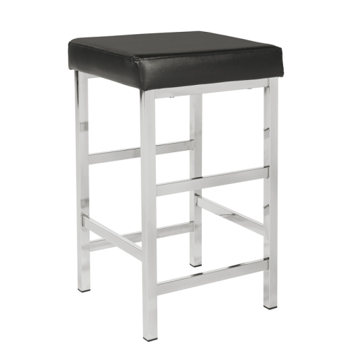 26" Backless Stool in Black Fabric with Polished Chromes Legs
