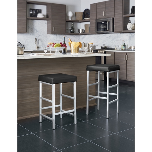 26" Backless Stool in Black Fabric with Polished Chromes Legs