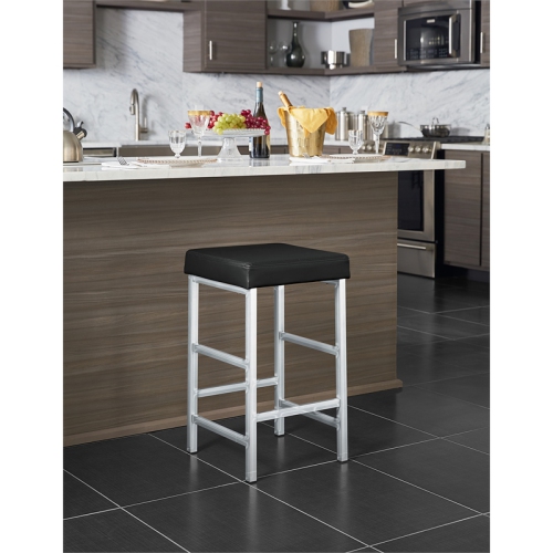 26" Backless Stool in Black Fabric with Polished Chromes Legs