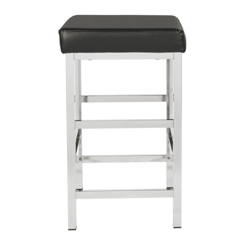 26" Backless Stool in Black Fabric with Polished Chromes Legs