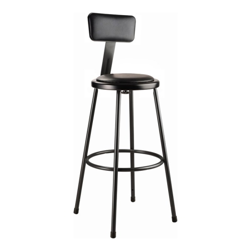 NATIONAL PUBLIC  Nps 6400 Series 30" Vinyl Padded Metal Heavy Duty Stool With Backrest In In Black