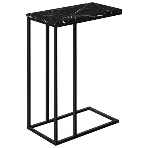 Monarch Contemporary Rectangular C-Shelf Accent Table - Black Marble-Look