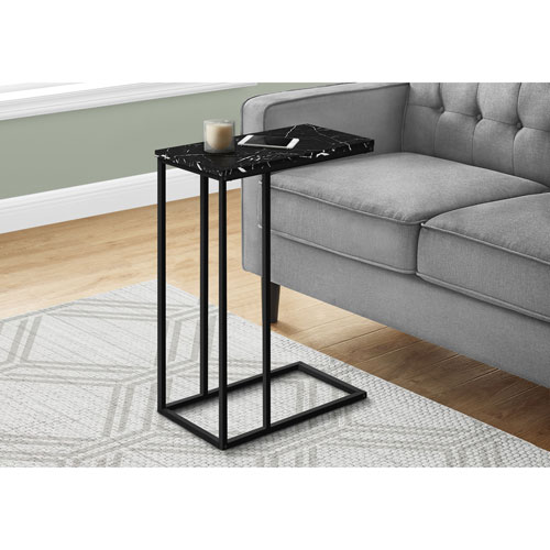 Monarch Contemporary Rectangular C-Shelf Accent Table - Black Marble-Look