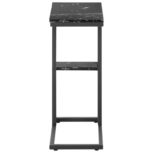 Table d'appoint rectangulaire contemporaine à 2 tablettes de Monarch - Aspect de marbre noir/Noir