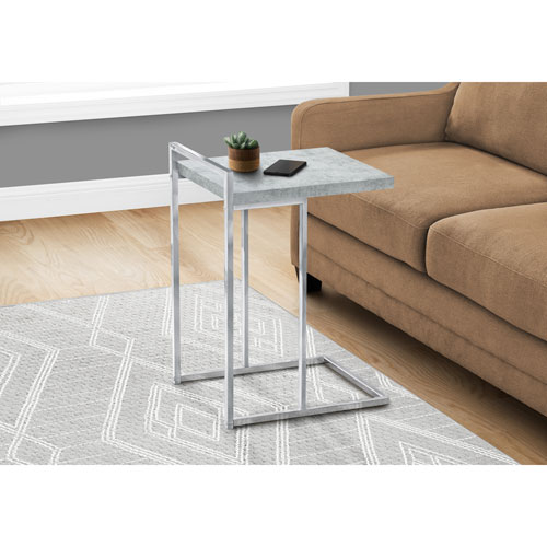 Monarch Thick-Panel Contemporary Rectangular Accent Table - Grey Cement-Look/Chrome