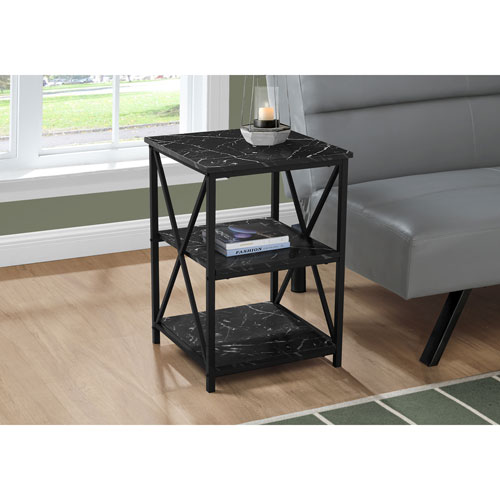 Monarch Contemporary Square End Table - Black Marble-Look
