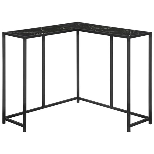 Monarch Contemporary L-Shape Console Table - Black Marble-Look