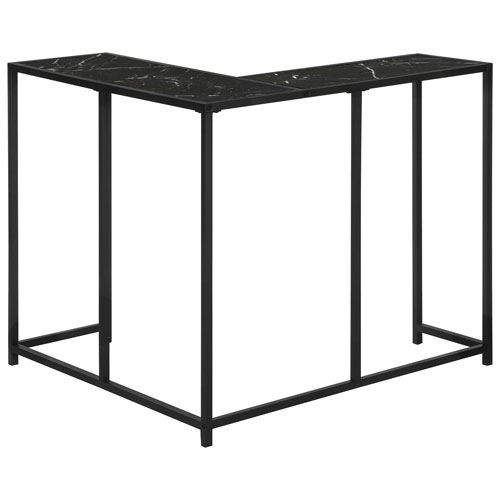 Monarch Contemporary L-Shape Console Table - Black Marble-Look