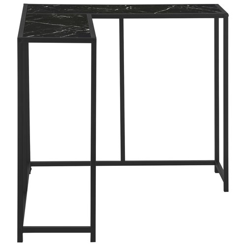 Monarch Contemporary L-Shape Console Table - Black Marble-Look
