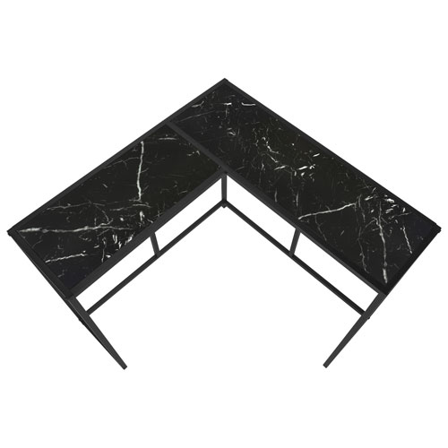 Monarch Contemporary L-Shape Console Table - Black Marble-Look