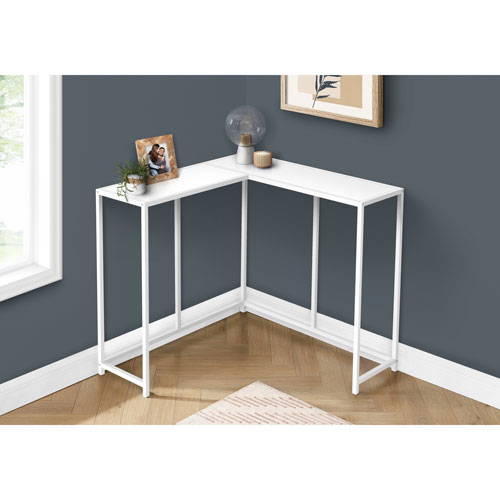 Monarch Contemporary L-Shape Console Table - White