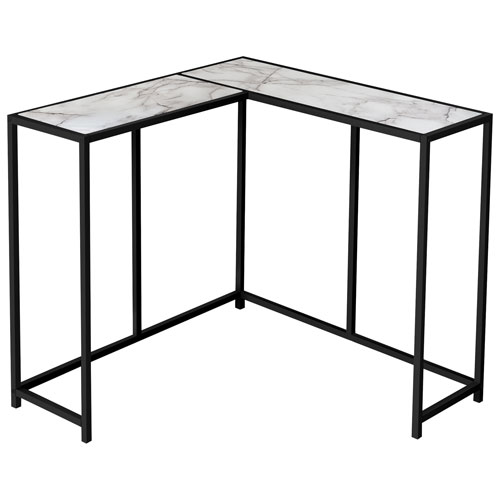 Monarch Contemporary L-Shape Console Table - White Marble-Look