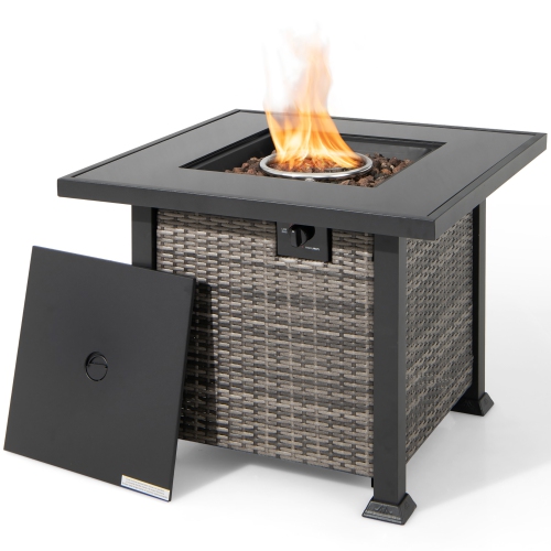 Costway 32" Propane Fire Pit Table 50,000 BTU Square Firepit Heater w/ Lava Rocks Cover