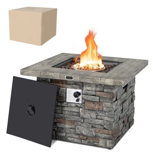 Costway 34.5" Square Propane Gas Fire Pit Table Faux Stone w/ Lava Rock PVC Cover