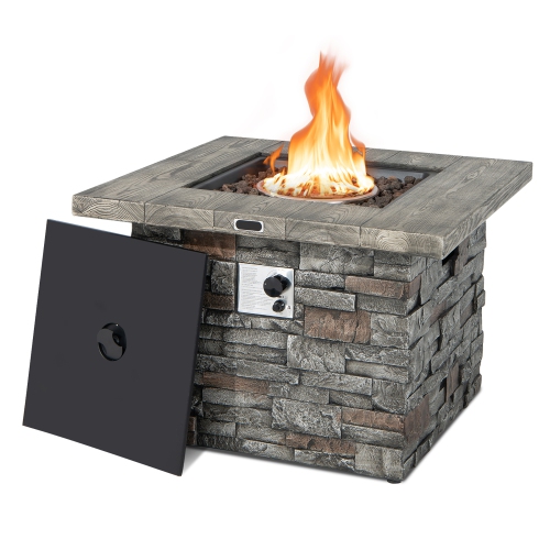 Costway 34.5" Square Propane Gas Fire Pit Table Faux Stone w/ Lava Rock PVC Cover